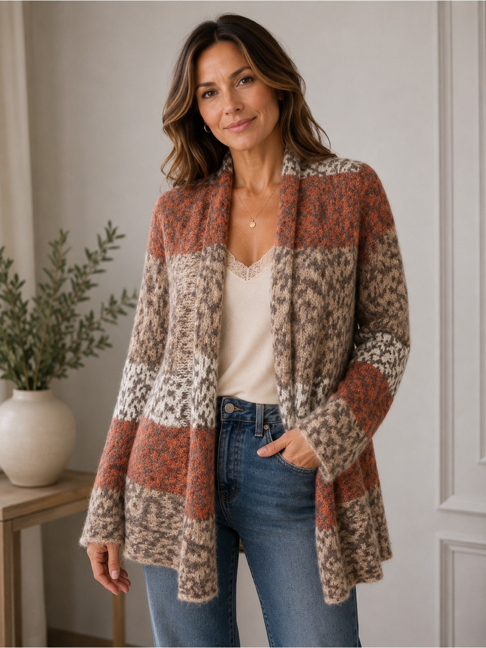 Anthropologie Lucy & Laurel Alpaca Blend Warm Toned Cardigan Sweater Sz Womens S